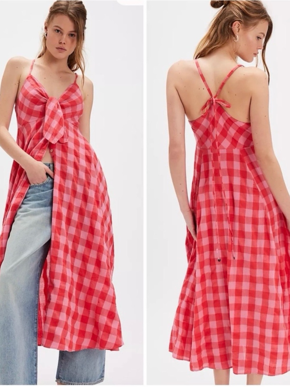 Free People NWT tie front red gingham dress